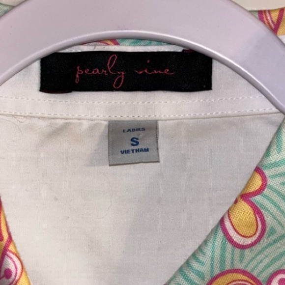 Pearly Vine Cotton Blend Poplin Preppy Button Down Blouse - Picture 10 of 11